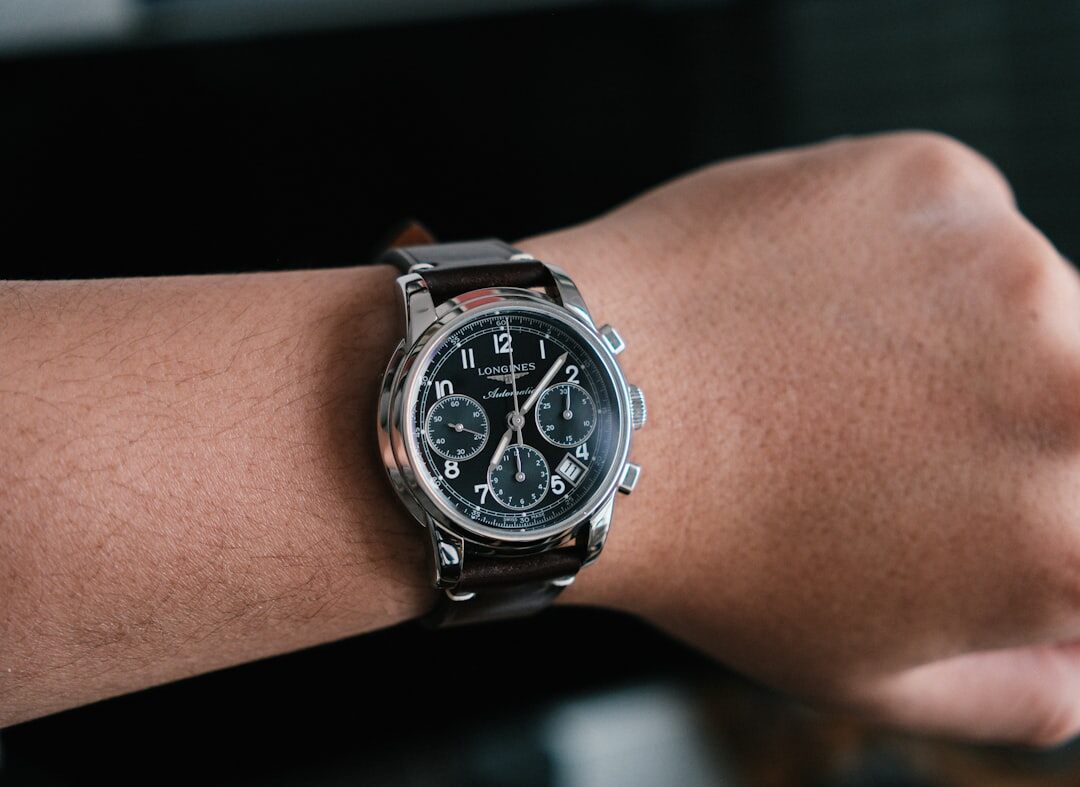Vintage chronograph watch with patinated dial and worn leather strap