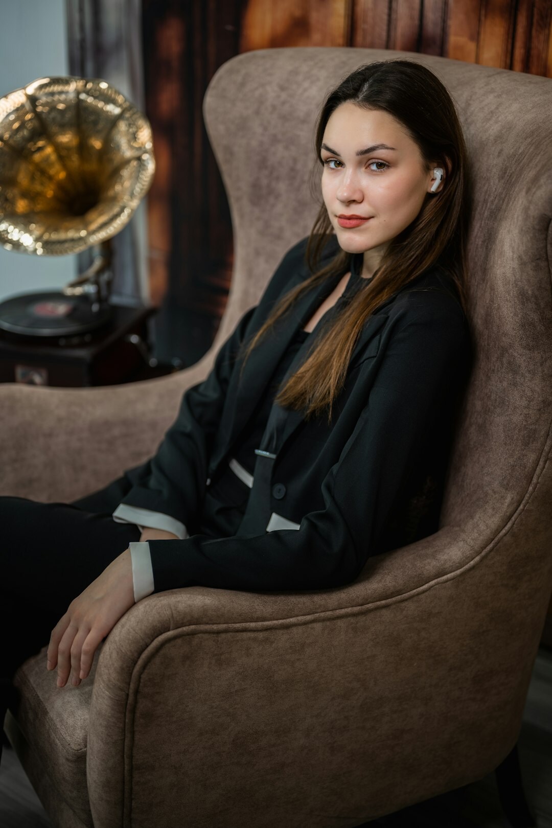Studio portrait of a professional Latin American woman in elegant business attire